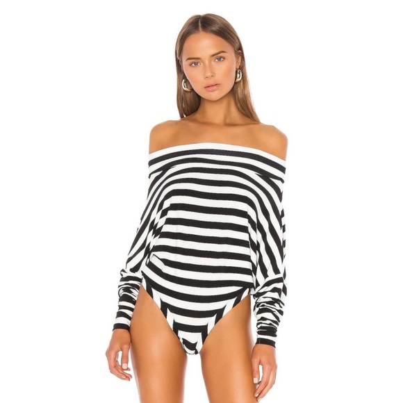 Norma Kamali All In One Bodysuit S Striped Convertible Elastic Neck Dolman NWD - Picture 2 of 6